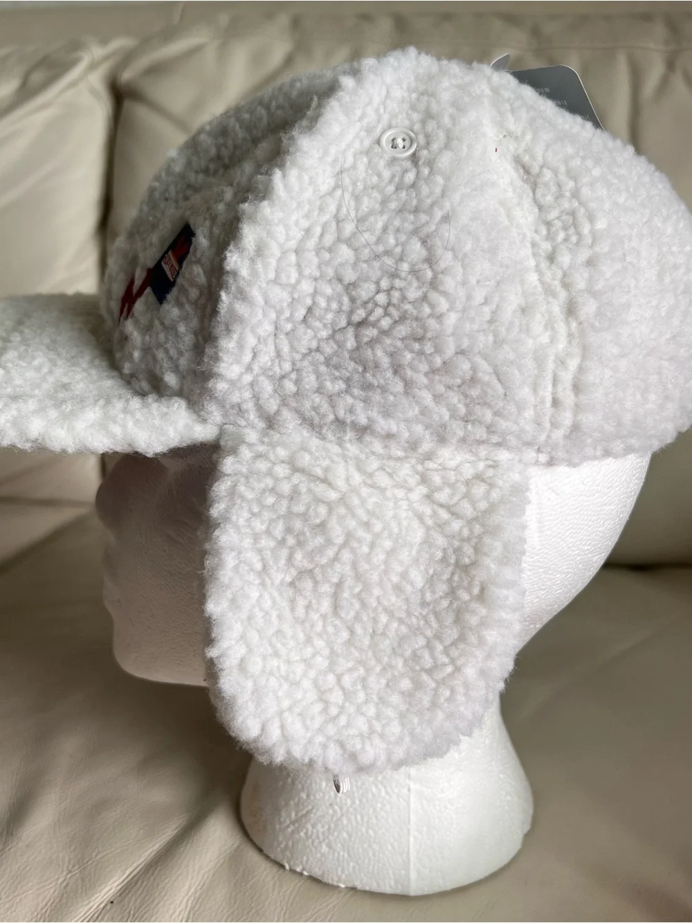 Disney Mickey Mouse Ear Flap White Faux Fur Fleece Hat XS/S (3-6) 52 cm NWT!